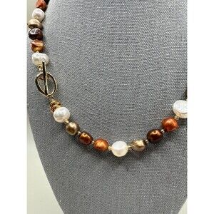 19 Mixed Color Freshwater Pearl Necklace, Earth Inspired Handmade Jewelry